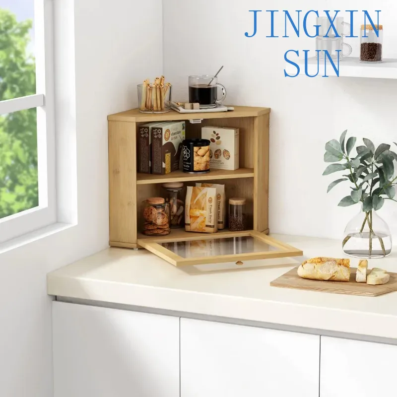 Kitchen Baking Corner - 2-stufiger Bambus-Eckbrotkasten für die Arbeitsplatte in