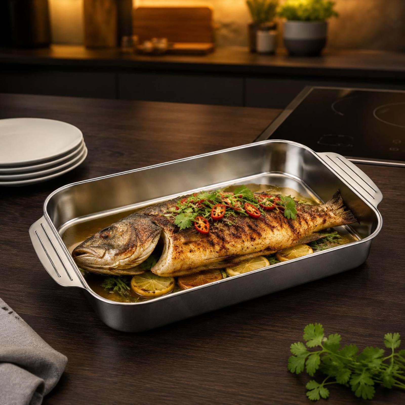 Kitchen Baking Corner - Edelstahl-Bratpfanne mit erhöhten Wänden, flache Bratpfanne,