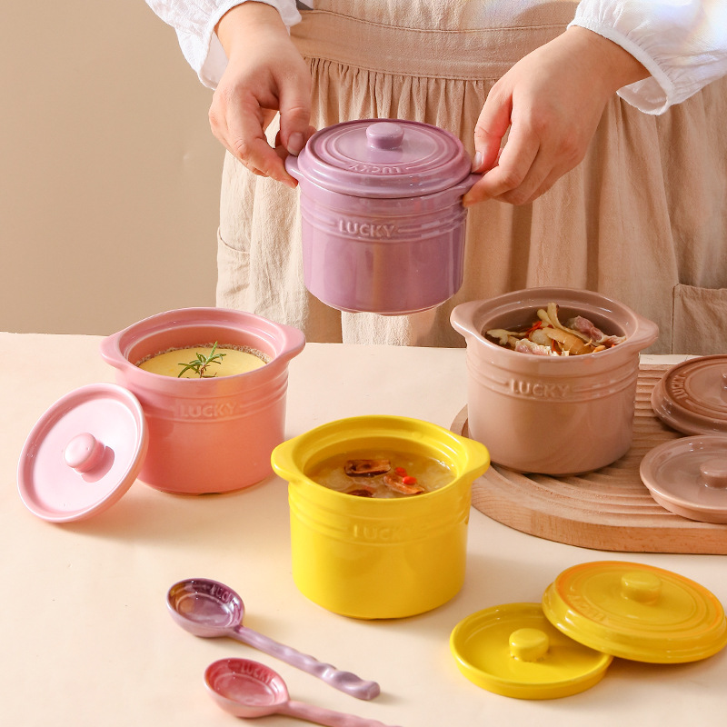 Kitchen Baking Utensil - Keramikschale mit Doppeldeckel, Vogelnest, gedämpfte Eierschale,