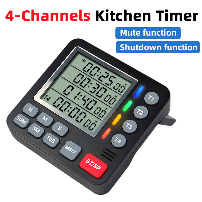 Kitchen Baking Timer - Digitaler Küchentimer, 4-Kanal, großes Display, lauter